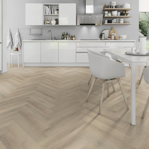 Seashell oak herringbone lignum core in kitchen