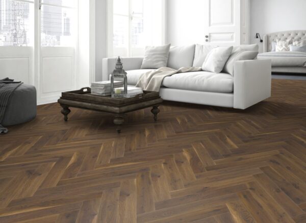 Fusion Premium Coffee Oak Grey Herringbone 12mm Laminate Flooring