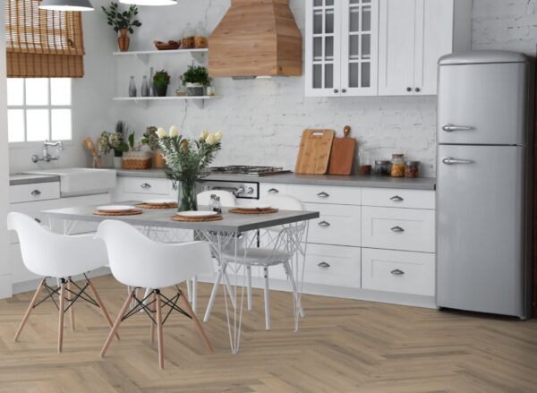 Fusion Premium Greige Oak Herringbone 12mm Laminate Flooring - Image 2