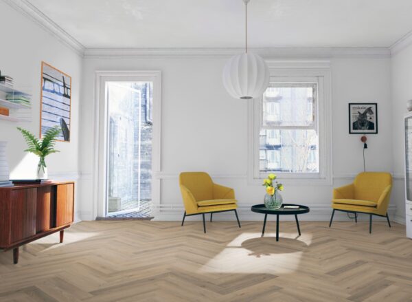 Fusion Premium Greige Oak Herringbone 12mm Laminate Flooring - Image 5