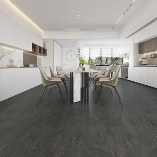 Natural Gloss Black Marble Tile Effect Laminate Flooring 8mm