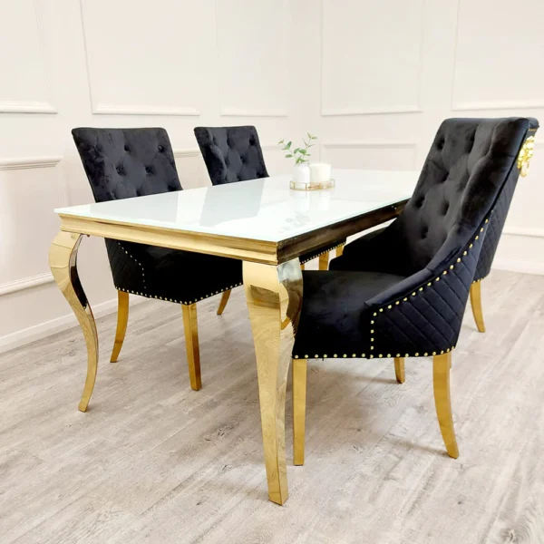 Louis Gold and White Marble 1.5m Dining Table - Image 2