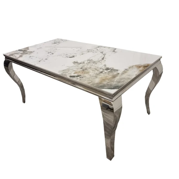 Louis Chrome Marble Dining Table In 7 Sizes & Colours - Image 4