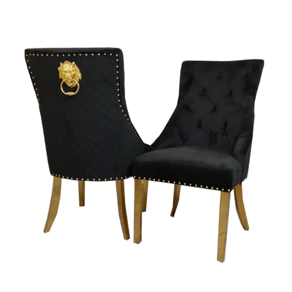 Bentley Gold Dining Chair In Black Velvet