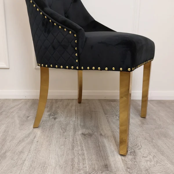 Bentley Gold Dining Chair In Black Velvet - Image 3