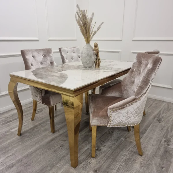 Bentley Gold Dining Chair In Beige Velvet - Image 3