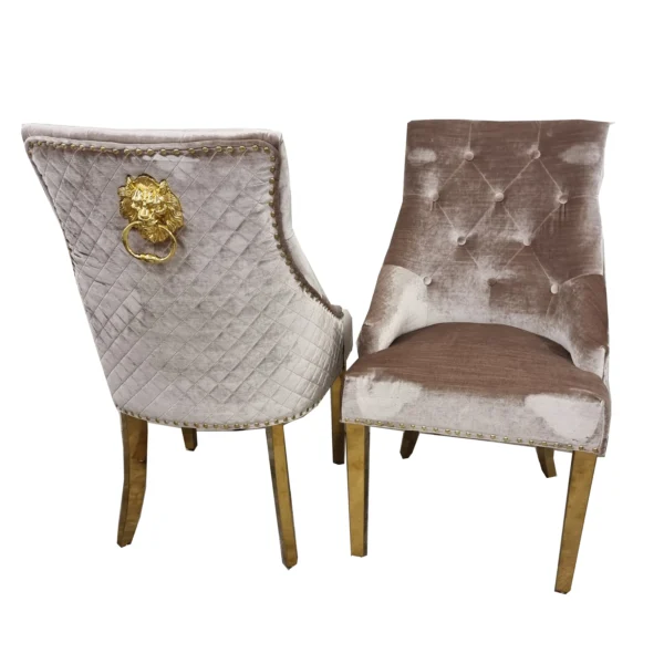 Bentley Gold Dining Chair In Beige Velvet