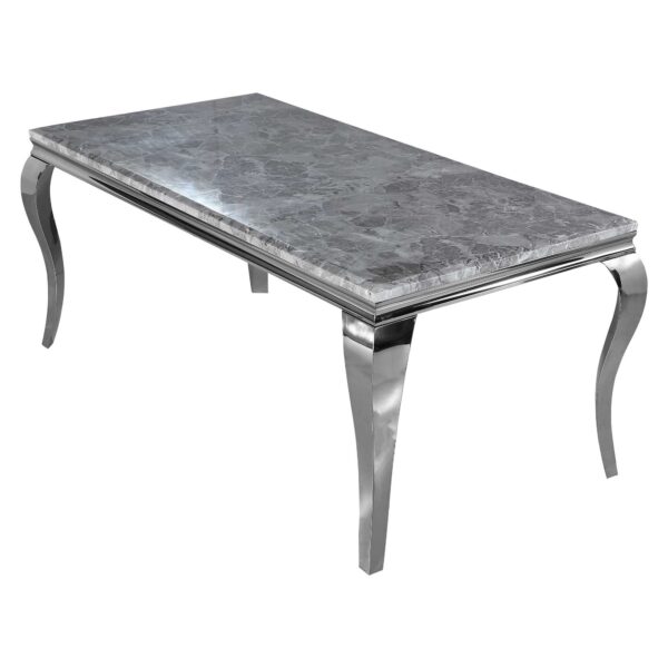 Louis 1.8m Chrome Dining Table with Light Grey Marble Top