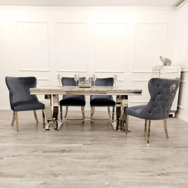 Arriana 1.8 Dining Table with 6 Chelsea Shimmer Chairs