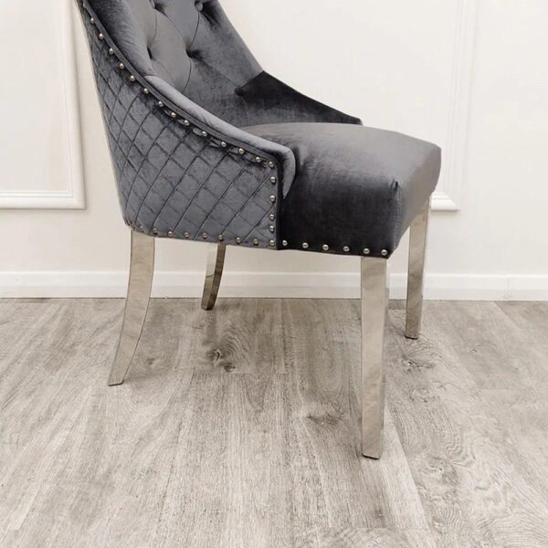 Louis 150cm Grey Marble Dining Table + Bentley Lion Knocker Grey Lion Plush Velvet Chairs - Image 3