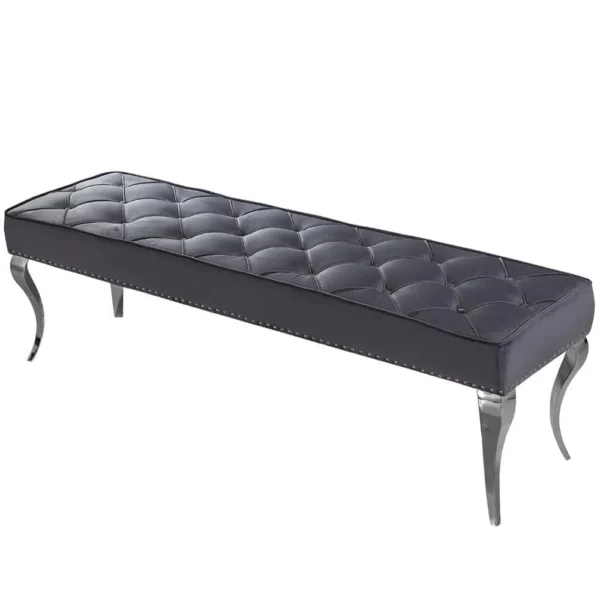 Louis Valentino 140CM Dark Grey Plush Velvet Bench