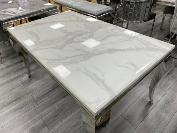 Louis 120CM Marble & Chrome Dining Table - 4 Colours - Image 4