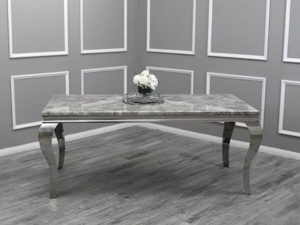 Louis 120cm Grey Marble Dining Table + Lucy Grey Lion Slim Knocker Plush Velvet Chairs - Image 3