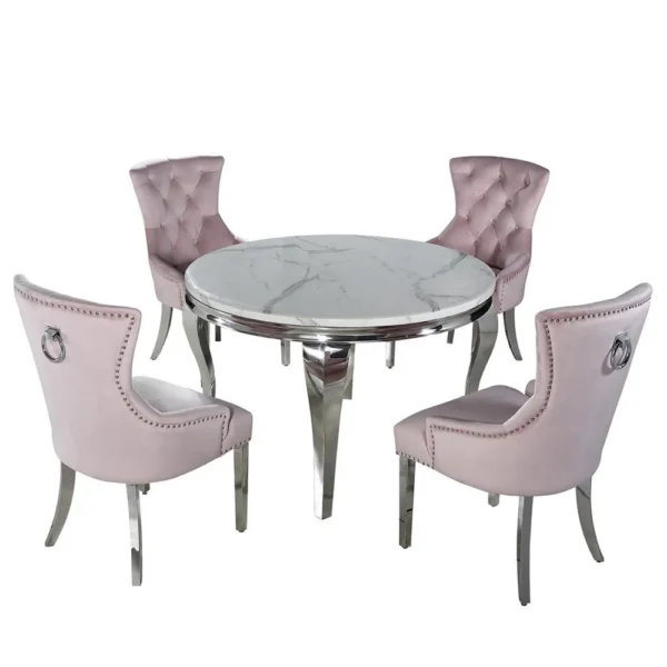 Louis 130cm Round Marble / Glass Dining Table In 6 Colours - Image 2