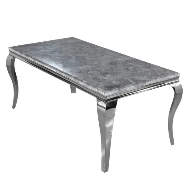 Louis 180cm Grey Marble Dining Table + Knightsbridge Light Grey Knocker Plush Velvet Chairs - Image 13