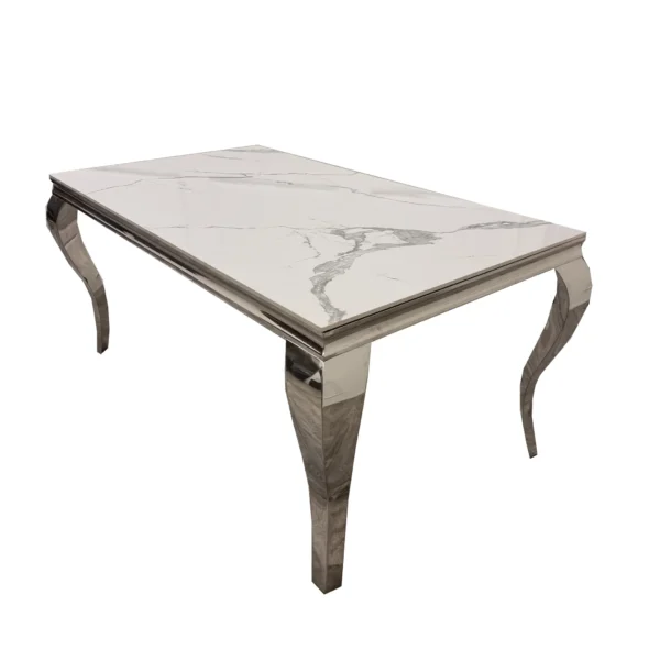 Louis Chrome Ceramic Marble & Chrome Dining Table 3 Colours - Image 3