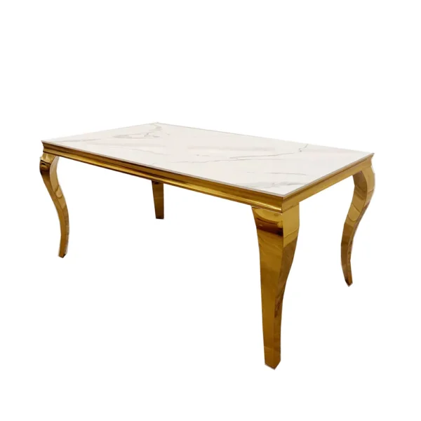 Louis Gold Ceramic Marble & Chrome Dining Table 3 Colours - Image 2