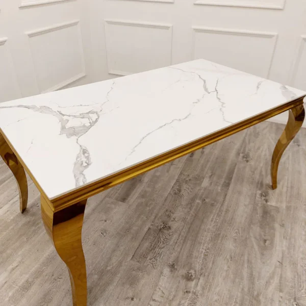 Louis Gold Ceramic Marble & Chrome Dining Table 3 Colours - Image 3