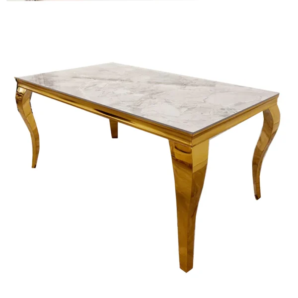 Louis Gold Ceramic Marble & Chrome Dining Table 3 Colours - Image 5