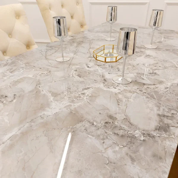 Louis Gold Ceramic Marble & Chrome Dining Table 3 Colours - Image 6