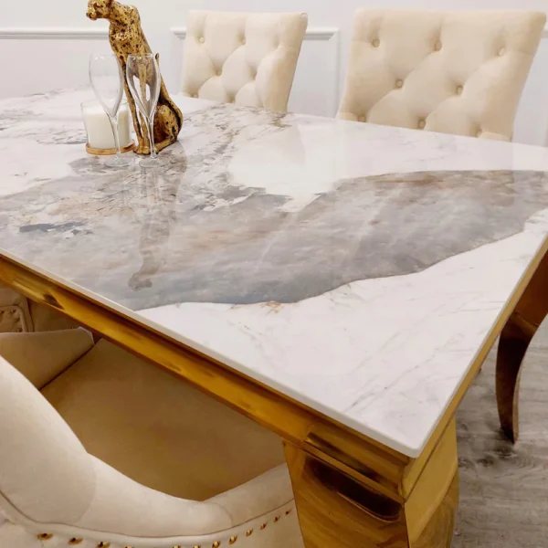 Louis Gold Ceramic Marble & Chrome Dining Table 3 Colours - Image 7