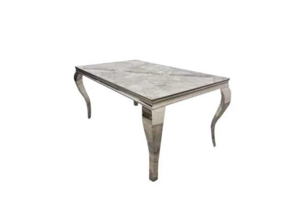 Louis Grey Marble Dining Table + Kensington Grey Button Back Velvet Dining Chairs