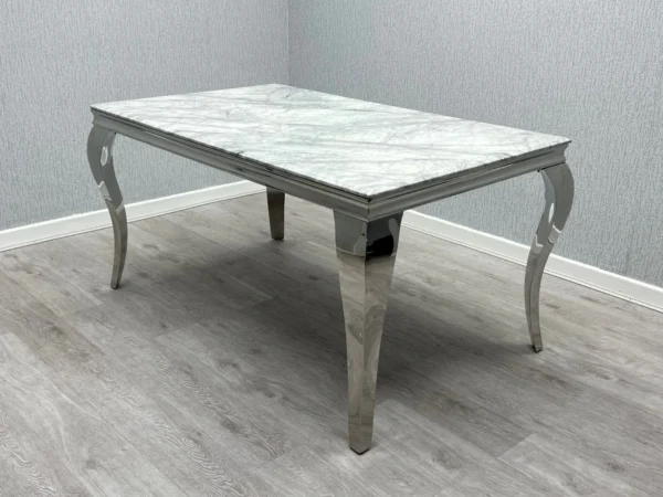 Louis Marble 160CM Dining Table + Victoria Grey Ring Chairs, Bench Option - Image 7