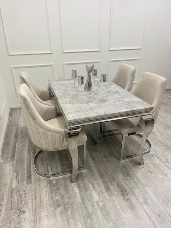 Louis Marble & Chrome Dining Table With Carlton Beige/Chrome Velvet Chairs - Image 2