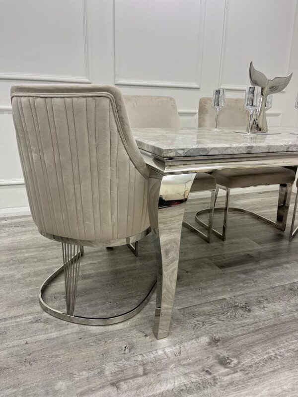 Louis Marble & Chrome Dining Table With Carlton Beige/Chrome Velvet Chairs - Image 4