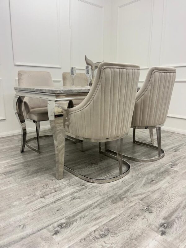 Louis Marble & Chrome Dining Table With Carlton Beige/Chrome Velvet Chairs - Image 7