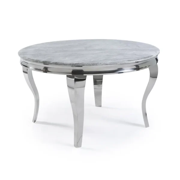 Louis 130cm Grey Marble Round Dining Table + Grey Lion Knocker Chairs - Image 2